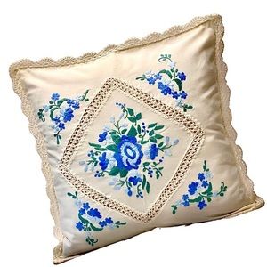 Vintage handmade, hand stitched blue and cream pillow covers.